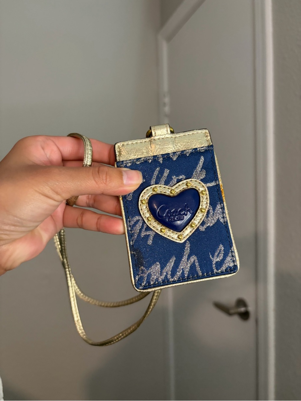 Coach Poppy Heart ID Lanyard Blue and Gold